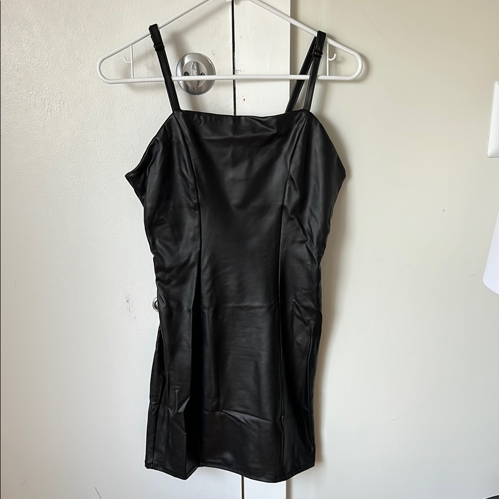 Black leather bodycon dress